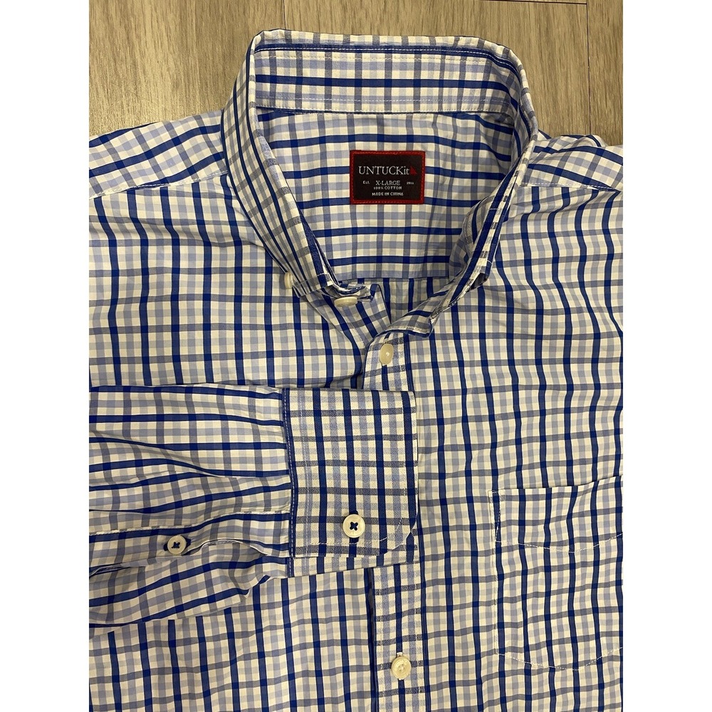 UNTUCKit Size Extra Large Mens Button Up Shirt Long Sleeve Plaid Gray Blue XL‎